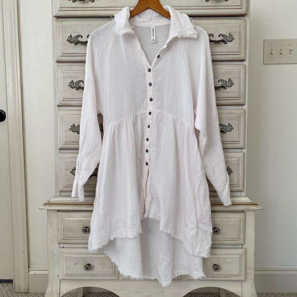 Vici White Gauze Pocketed Tunic